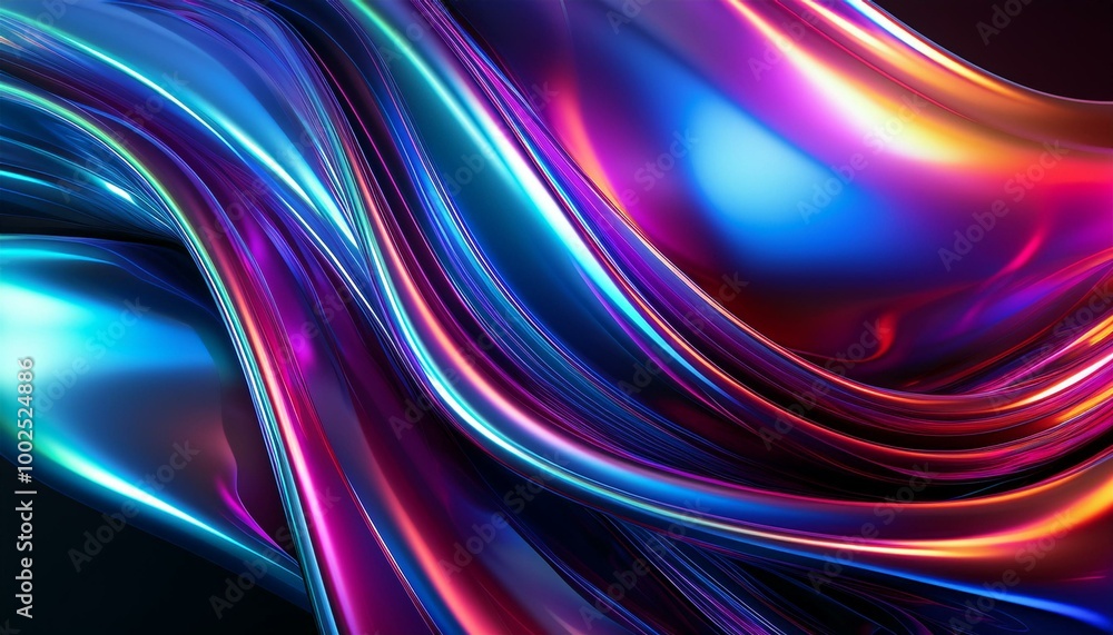 Poster macro of transparent iridescent glass curved stripe with extreme depth of field. modern abstract bac