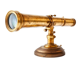 a gold telescope on a white background

