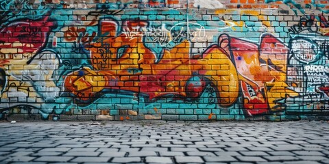 graffiti brick wall and street floor art abstract