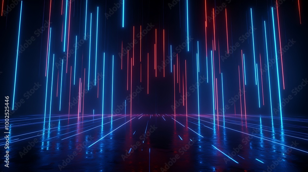 Poster vibrant neon lights creating an abstract visual experience with horizontal and vertical lines.