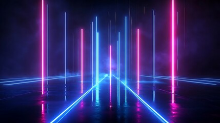 Vibrant neon lights creating an abstract, futuristic atmosphere with a dark background.