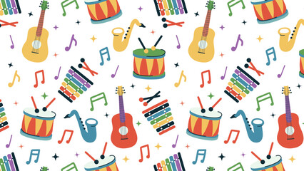 Seamless pattern with childrens musical instruments.