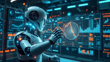 AI Robot Performing Data Analysis with Virtual Data Grids