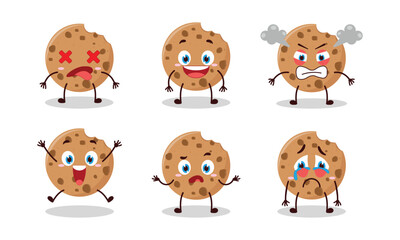 cute bite cookies cartoon with many expressions vector illustration