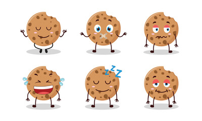 funny bite cookies cartoon with various expressions vector illustration