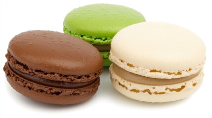 Delicious matcha macarons stacked beautifully against a pristine white background, capturing the essence of gourmet treats in vibrant detail