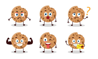 funny bite cookies cartoon with different expressions character vector illustration
