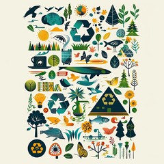 A serene Earth Day illustration featuring a globe surrounded by a colorful array of flora and fauna, representing harmony with nature.