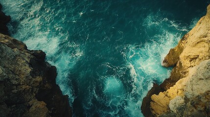 stunning aerial perspective of the ocean and rocks, offering a peaceful view of the coastline and clear blue waters, perfect for showcasing marine and natural landscapes