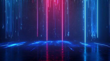 Vibrant neon lines illuminate a dark space, creating a dynamic and futuristic atmosphere.