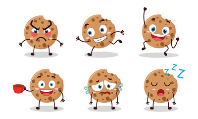 funny bite cookies cartoon character with various pose activity vector illustration