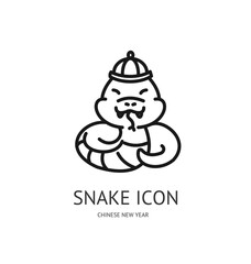 Chinese Lunar Traditional New Year 2025 Green Wooden Snake Thin Line Icon Concept. Vector illustration of Cute Baby Snake