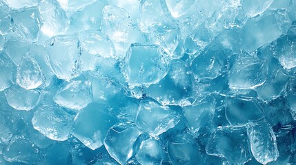 blue background highlighting the frozen surface texture of ice block, emphasizing the frosty, cold beauty and intricate crystal details for winter-themed compositions