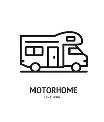 Motorhome Car or Camper Van Black Thin Line Icon Camping Concept. Vector illustration of Recreation Equipment