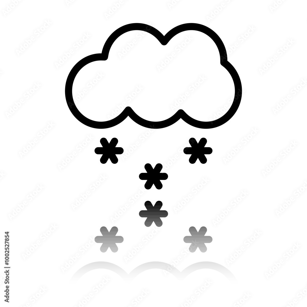 Poster cloud snow simple icon. flat design. black icon with mirror reflection. white background