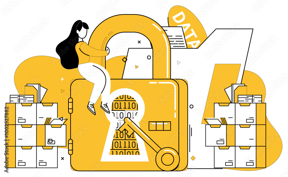 Aufkleber data security vector illustration. the fortress data security shields against perils cyberspace prot