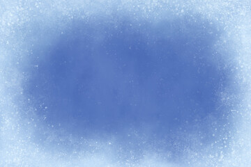 Christmas blue snowy frame background. Blue frosty winter frozen ice frame backdrop
