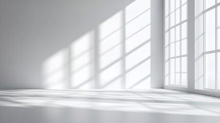 Obraz premium minimalist abstract background with shadow overlay and natural light filtering through windows, ideal for creating a modern, elegant product presentation environment