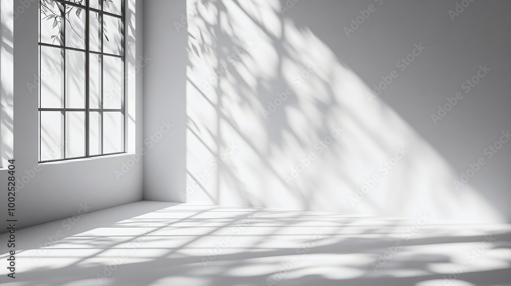 Poster minimalist abstract background with shadow overlay and natural light filtering through windows, idea