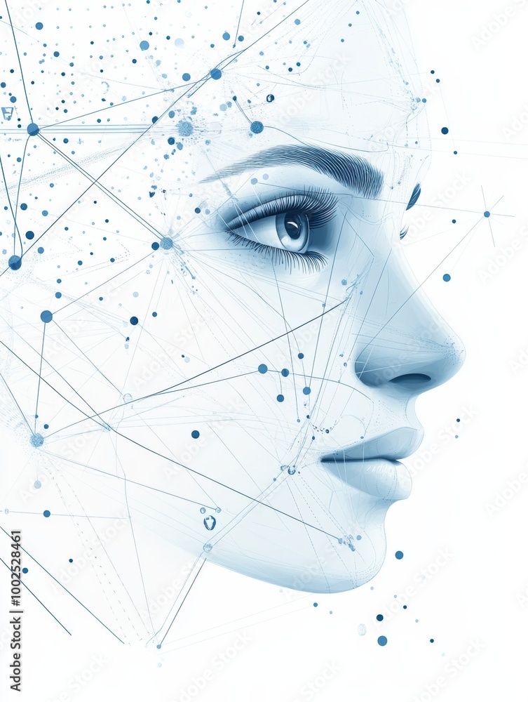Poster abstract representation of skincare procedures featuring lines and dots in a diagrammatic style on a