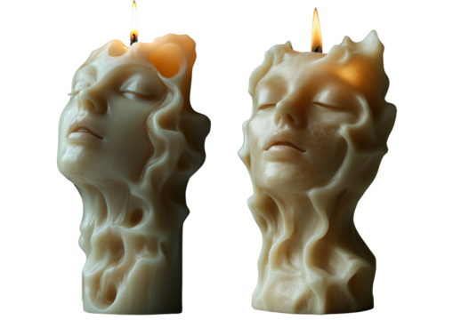 A candle shaped like a human face against a clean PNG background