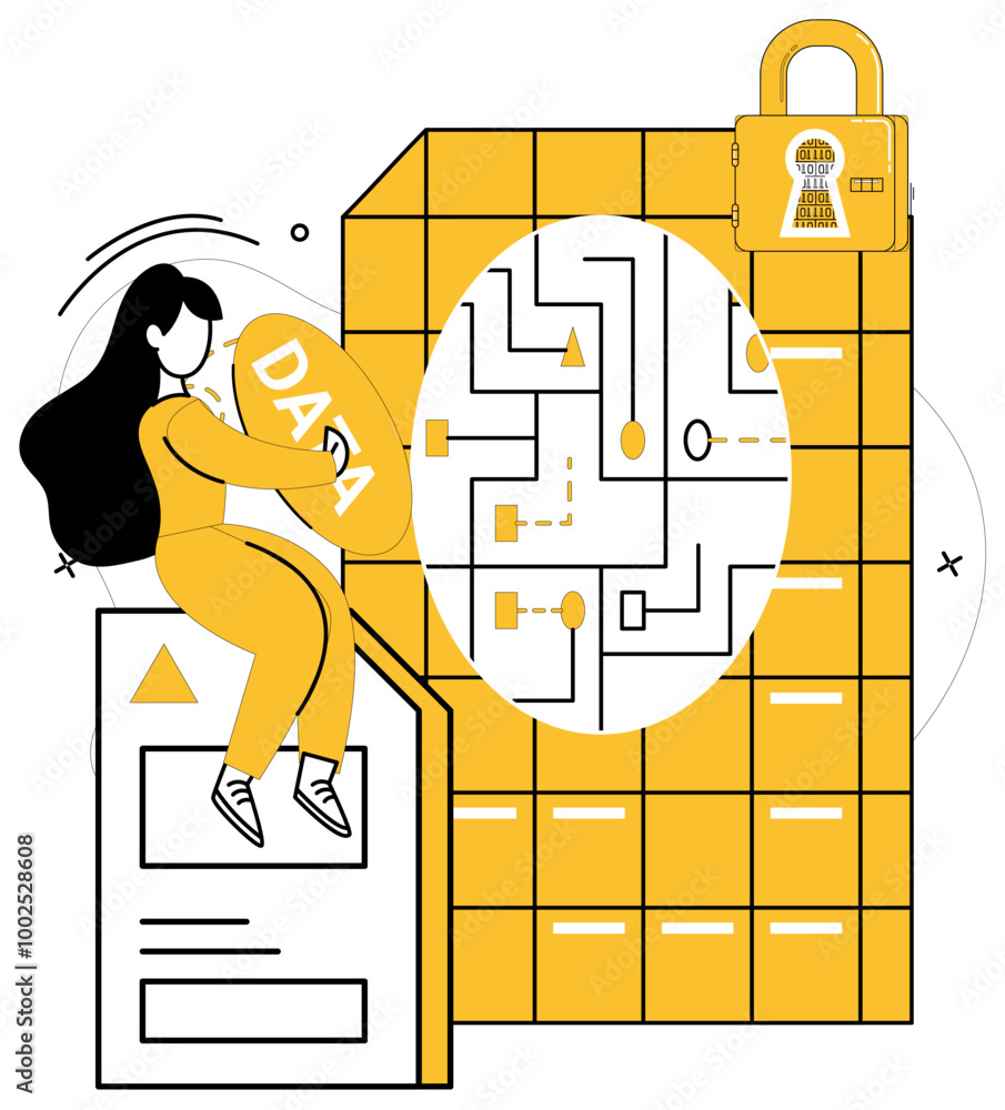 Aufkleber data security vector illustration. data protection is insurance policy against uncertainties cybersp