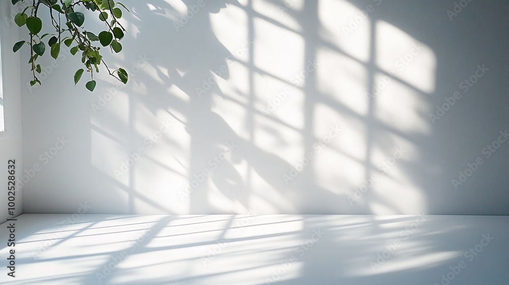 Poster minimalist abstract background with shadow overlay and natural light filtering through windows, idea