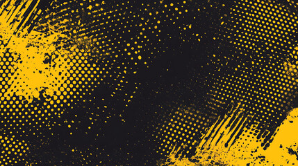 Abstract background with yellow grunge texture and halftone dots on black.
