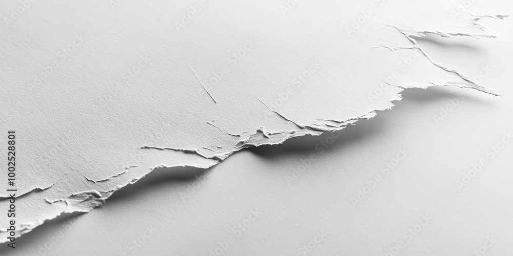 Poster close-up of torn white paper with textured edges and subtle shadows.