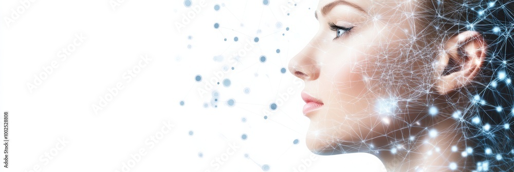 Poster abstract lines and dots create a diagram-like background associated with skincare procedures and tre