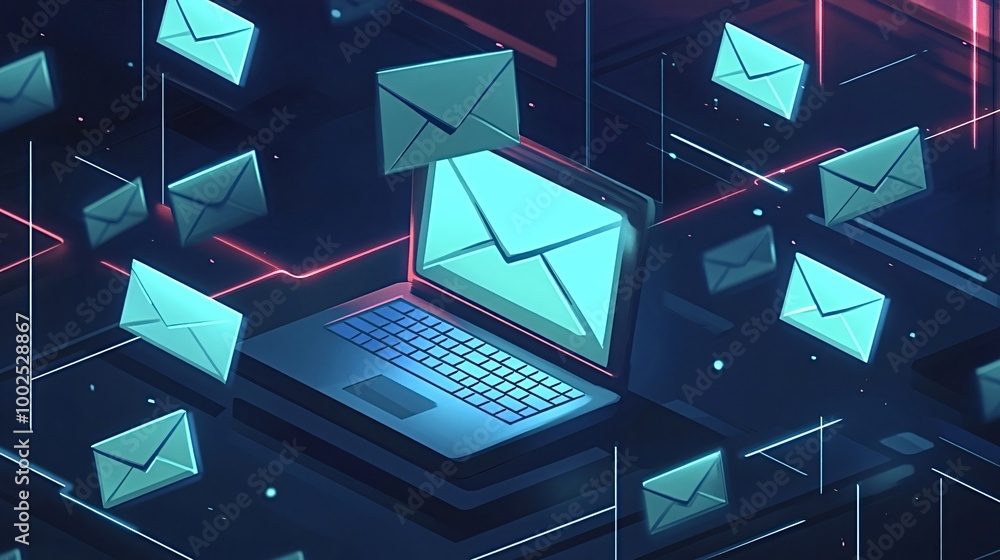 Poster laptop is receiving many emails, illustrating concepts such as communication, technology, and the in