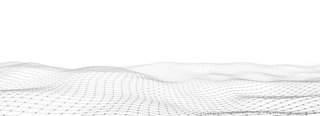 Futuristic technology wave. Digital cyberspace. Abstract vector wave with moving particles. Big data analytics.