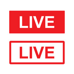 Live stream buttons set isolated on white background. Red and white online video live stream symbol flat vector illustration.