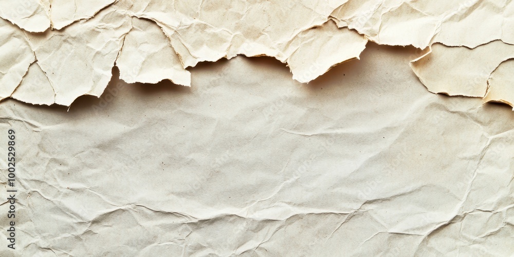 Poster crumpled paper texture with torn edges, ideal for backgrounds or artistic projects.
