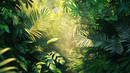 Fototapeta premium Lush Jungle Foliage with Vibrant Green Leaves