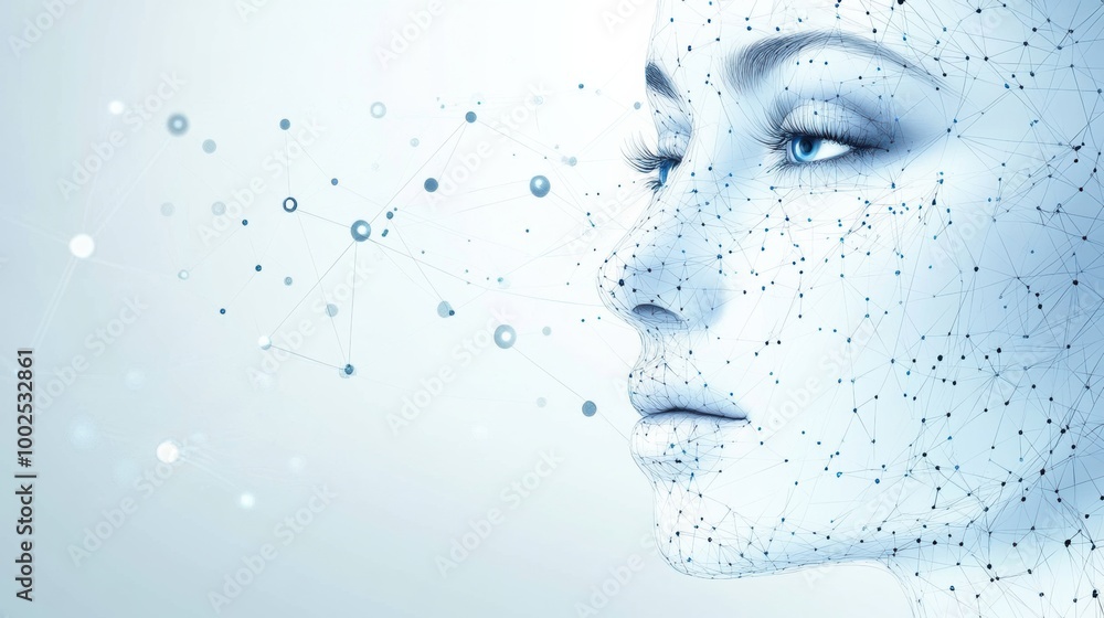 Poster abstract representation of skincare procedure concepts featuring lines and dots in a blue-toned diag