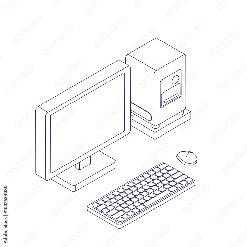 Fototapete vector illustration of a monitor and a system unit in isometric projection: modern and stylish desig
