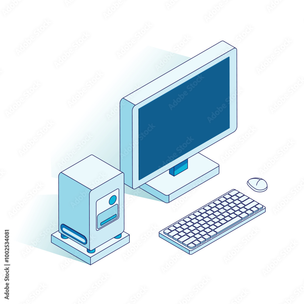 Fototapete vector illustration of a monitor and a system unit in isometric projection: modern and stylish desig