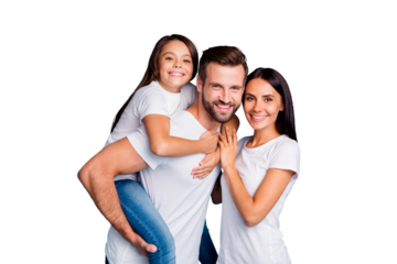 Foster family spending sunny weekend playing outdoor games wear casual outfit isolated blue background