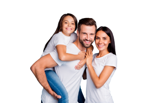 Foster family spending sunny weekend playing outdoor games wear casual outfit isolated blue background