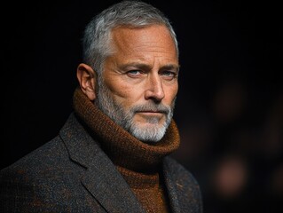 Obraz premium Confident mature man in stylish turtleneck and blazer portrait