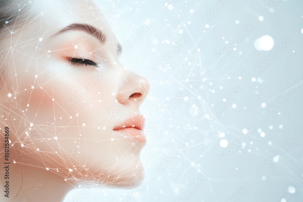 Poster Abstract background featuring lines and dots that resemble skincare procedure diagrams enhancing beauty concepts. Generative AI