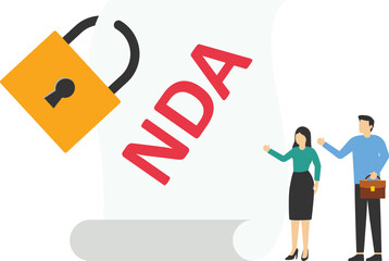 Non disclosure agreement contract signing, legal confidential document for working employee acknowledge, confidence business team with NDA locked with padlock.


