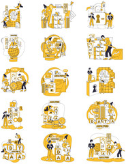 Big data vector illustration. Control, vigilant guardian, safeguards gates to kingdom big data Privacy, sacred guardian, ensures sanctity within cathedral big data analytics Accounting, meticulous