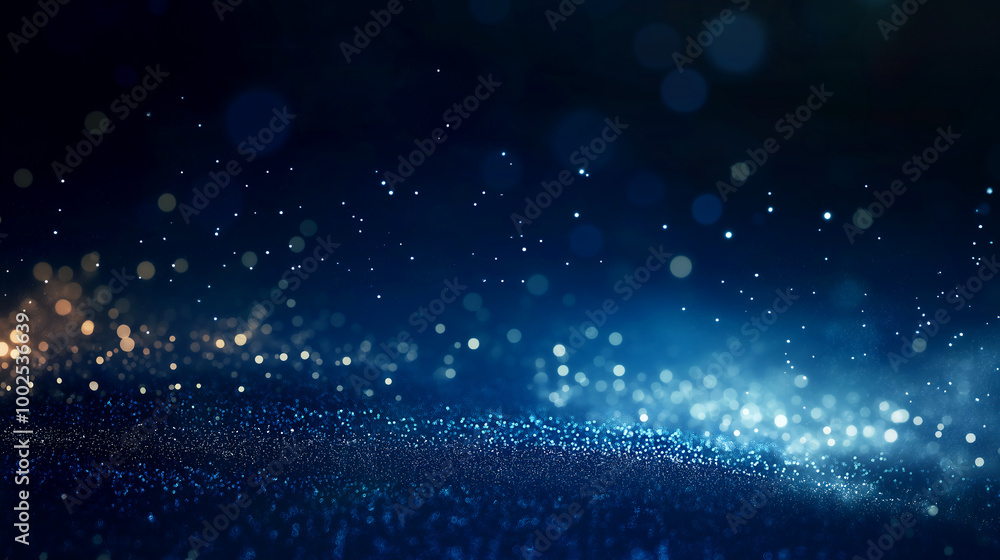 Wall mural dark blue background with glowing lights and bokeh, creating an atmosphere of mystery and magic.