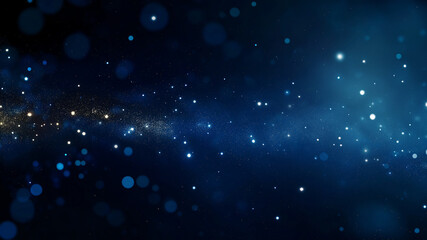 Dark blue background with glowing lights and bokeh, creating an atmosphere of mystery and magic.