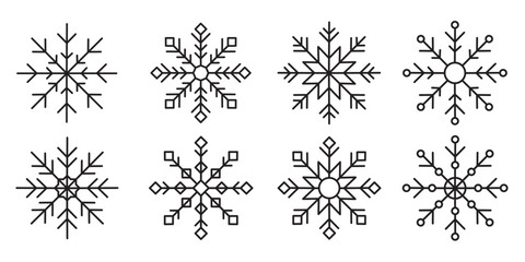 A set of snowflakes. Vector sign of snow, cold weather.