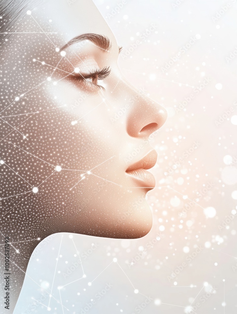 Poster abstract design depicting skincare procedure diagrams with lines and dots, creating a modern aesthet