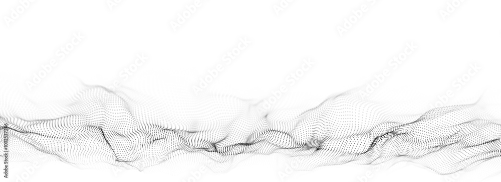 Fototapete Abstract technology wave of particles. Big data visualization. Background with motion dots. Artificial intelligence. 3d rendering.