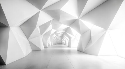 Futuristic white geometric interior design